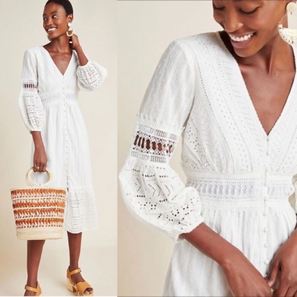 Anthropologie Ebba Bohemian Eyelet Lace Midi Dress